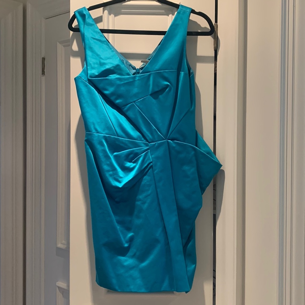 BCBG Maxazria Runway teal satin dress